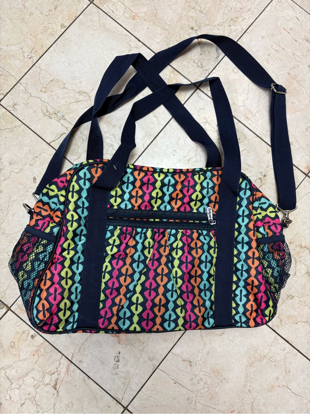 Thirty -One Multicolor Patterned Women's Tote Bag with Navy Straps